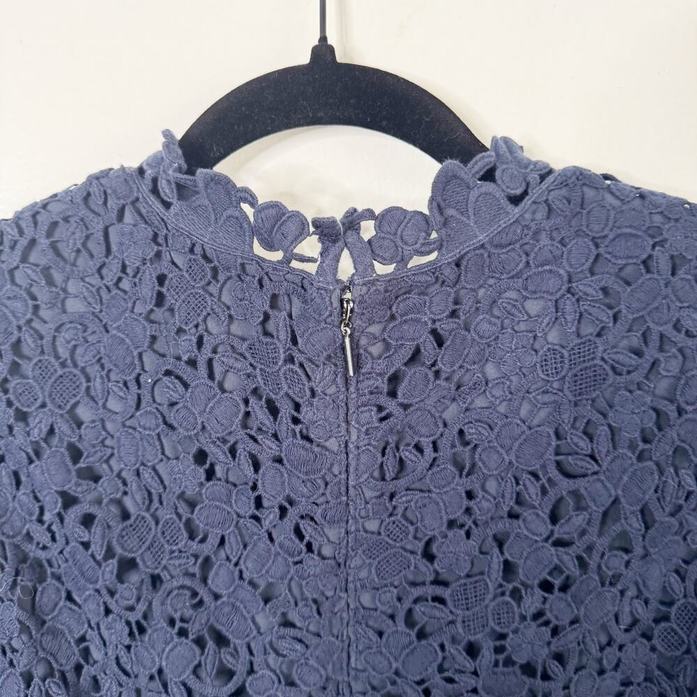 Rebecca Taylor Lace Sheath Dress Flutter Sleeves Navy Preppy Classy 100% Cotton - Picture 11 of 15
